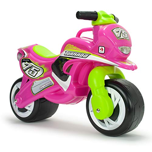 INJUSA - Moto Laufrad Tundra Tornado Pink, Ride-on für Kinder von 18 bis 36 Monaten, mit permanenter wasserfester Dekoration, Breiten Kunststoffrädern und elterlichem Tragegriff