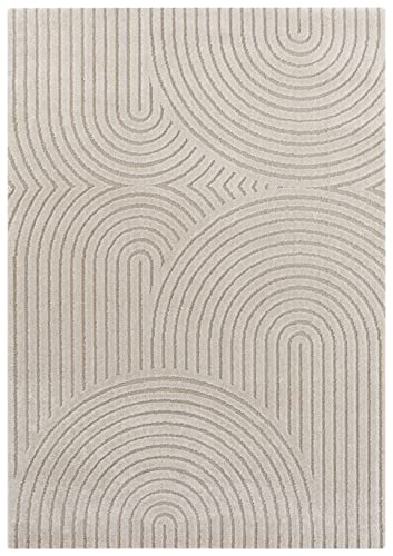Panglao Flauschiger Kurzflor Teppich Moderner Wohnzimmerteppich – Hoch Tief Effekt Weich Grafisches Muster - für Wohnzimmer Schlafzimmer Küche oder Esszimmer Creme Beige, 160x230cm