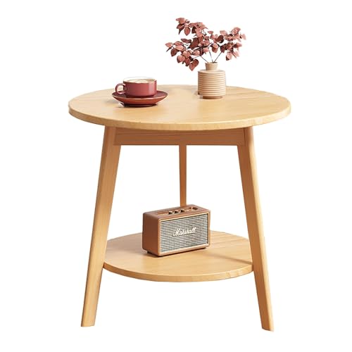 Runder Beistelltisch, 2-stufiger industrieller Sofa-Beistelltisch, kleiner Nachttisch mit Ablagefläche, Kaffee-/Snack-Teetisch aus Holz for Wohnzimmer, Schlafzimmer und Büro ( Color : B , Size : 48x48