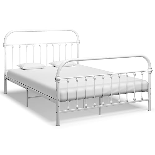 vidaXL Bettgestell Klassisch Metallbett Bett Doppelbett Schlafzimmerbett Bettrahmen Lattenrost Ehebett Schlafzimmermöbel Weiß Metall 140x200cm