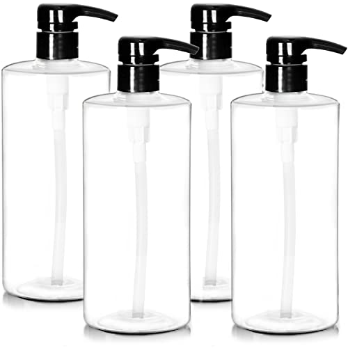 Youngever 4er-Set 700ML Pumpflaschen für Shampoo, Mehrweg Kunststoff Pumpspender Seifenspender Dispenser Lotionspender Leerflasche für Flüssige Shampoo Lotionen Küche Bad (Schwarze Pumpe)