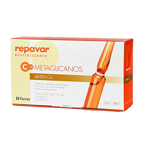 Repavar Revitalizing - Serum Metaglykane Anti Aging mit Regenerierender Wirkung - Mit Vitamin C - Jüngere, Straffere und Strahlendere Haut - 30 Ampullen zu je 1 ml