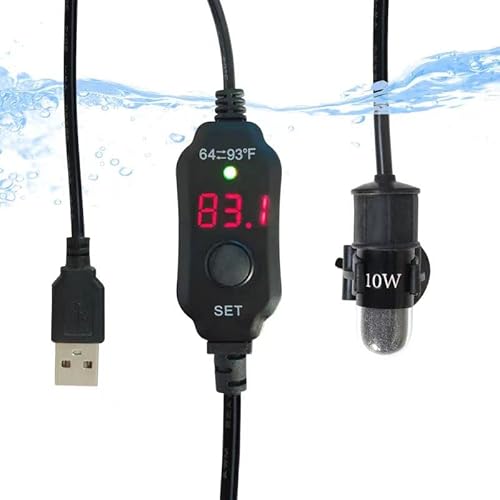 USB-Mini-Aquariumheizung, verstellbar, 10 W, Tauchheizung, kleiner Aquarium-Heizstrahler mit LED-Digitalanzeige, Thermostat, Betta-Heizung, Schildkrötenheizung, für 3-2 Gallonen Aquarien
