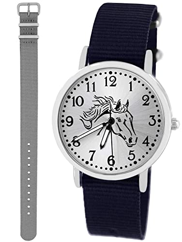Pacific Time Mädchen Uhr Analog Quarz mit 2 Textilarmband 10413 blau grau