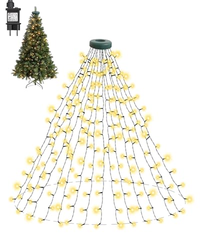 Dekofun 400 LEDs Lichterkette Weihnachtsbaum mit ring 16 Stränge 2m Christbaumbeleuchtung Innen, Tannenbaum Lichterkette 8 Modi Weihnachtsbeleuchtung Wasserdichte für Baum Busch Außen Deko - Warmweiß