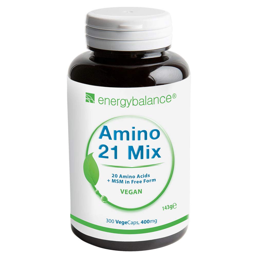 Amino21mix freie Form 400mg - 21 Aminosäuren - Alle 8 essentielle Aminosäuren - Vegan - HACCP - Natürlich - Glutenfrei - GVO-frei - 300 VegeCaps
