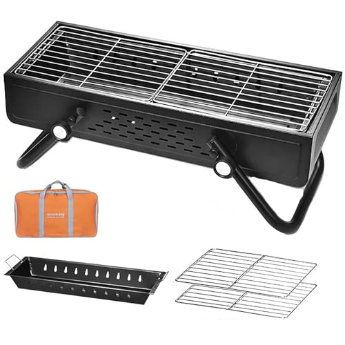 Barbecue Camping Grill Klappgrill Tischgrill Standgrilll aus Edelstahl,Verdickter Ofenkörper,Fette Ofenbeine,Barbecue Tragbarer BBQ Kohle Smoker Grill,mit Kohle- Und Grillrost,Picknick Und Camping(Col