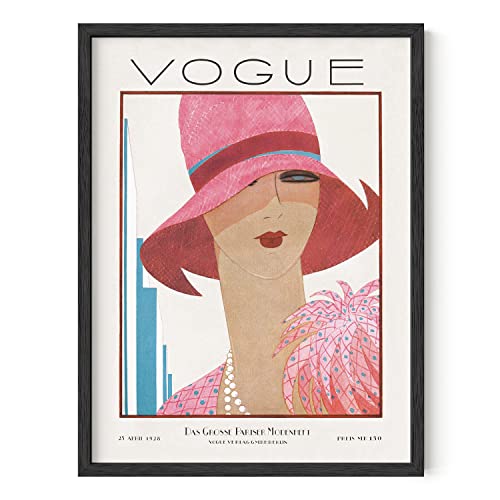 HAUS AND HUES Vintage Vogue Poster Fashion Wall Art - Pink Poster Vintage Art Prints, Glamorous Wall Decor, Glam Room Decor Vintage Wall Art, Vintage Vogue Poster Glam Wall Decor (ungerahmt 30,5 x