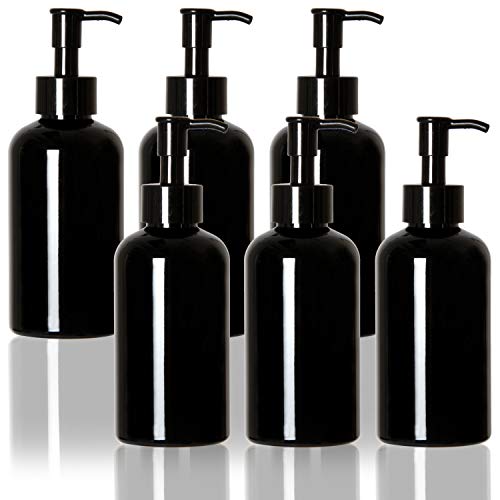 Youngever 6 Stück Kunststoff-Pumpflaschen 237 ml, nachfüllbare Kunststoff-Pumpflaschen mit Reiseschloss (schwarz)