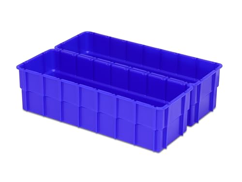 Einsatzkasten Einteilungs-Set für Eurobehälter, Schubladen mit Innenmaß 362x262 mm (LxB), 102 mm hoch, verschiedene Größen/Farben (2er Set, blau)