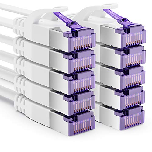 deleyCON 10x 2m RJ45 Patchkabel Flachkabel mit CAT7 Rohkabel Netzwerkkabel Ethernetkabel Slim U/FTP Gigabit Ethernet LAN Kabel - Weiß