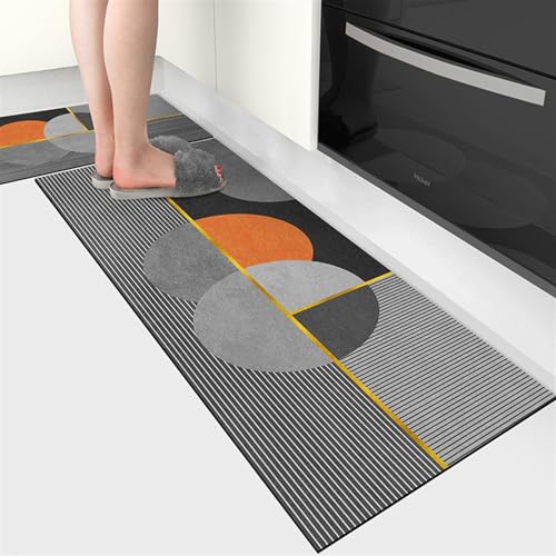 Moderner Geometrischer Teppich For Die Küche, Küchenmatten, Küchenbodenmatte, 2er-Set, Rutschfeste Küchenmatten, Wasserdicht (Color : A6, Size : 50 * 80cm+50 * 150cm)