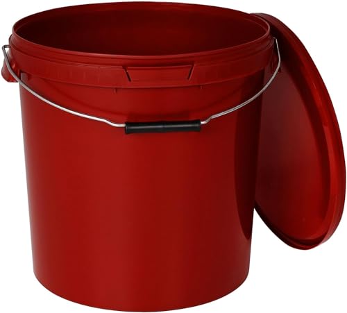 BenBow Eimer mit Deckel 20l rot 20x 20 Liter - lebensmittelecht, stabil, luftdicht, auslaufsicher, geruchsneutral - Aufbewahrungsbehälter aus Kunststoff, mit Henkel - leer