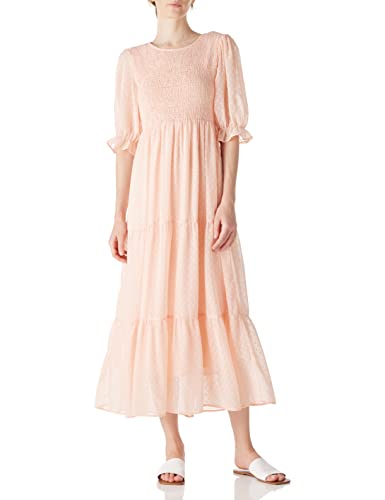 Amazon Brand - find. Damen lässiges Maxikleid Polka Dot Puffärmel gesmokte Maxikleider, Rosa, Größe S