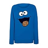 Jimmys Textilfactory Sweatshirt Krümelmonster mit Keks Karneval Kostüm Sesamstraße Damen XS - 2XL Gruppen-Kostüm Rosenmontag Party Feier, Größe:L, Farbe:Royalblau