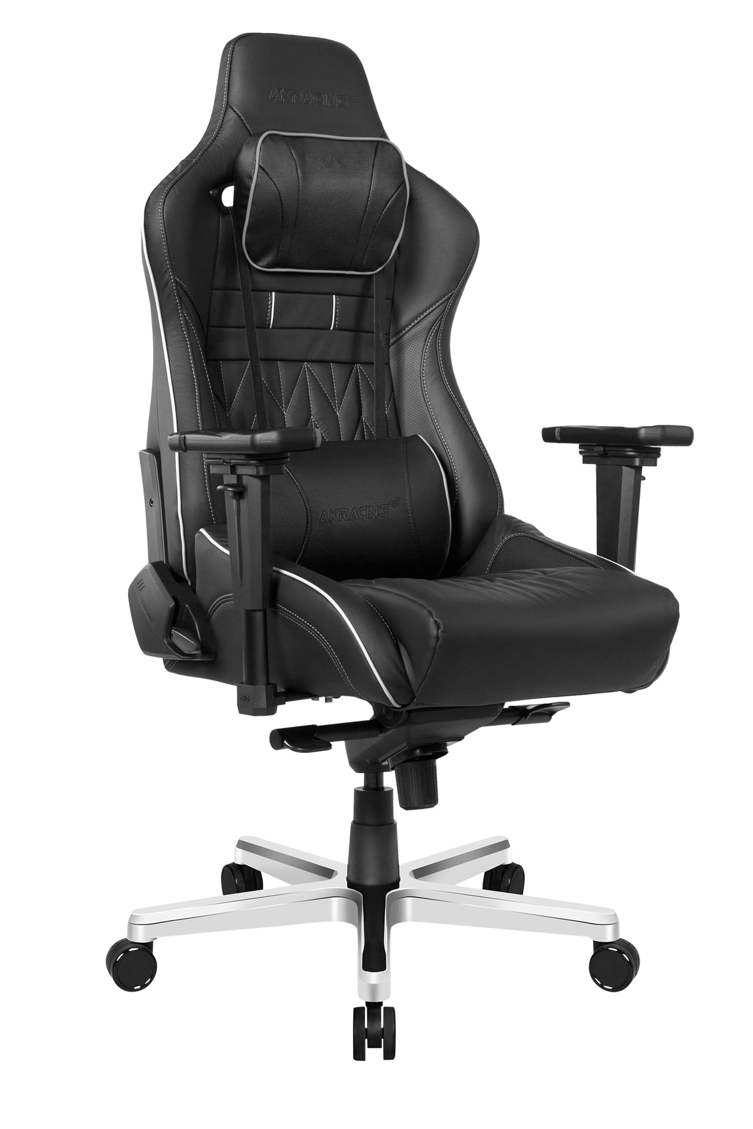 AKRacing Chair Master Pro Deluxe Gaming Stuhl, genarbtes Rinderleder, Schwarz/Schwarz, 5 Jahre Herstellergarantie