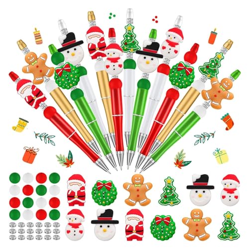 Greabuy Weihnachts-Stift-Kollektion, schöne einziehbare Stifte, bunter Kugelschreiber, DIY-Schlüsselanhänger, für Schule und Büro, 12-teiliges Set, Weihnachtsstifte, Schulbedarf, Bürobedarf,