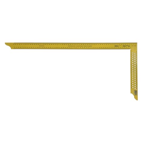 DEWEPRO Zimmermannswinkel 700mm mit vierseitiger Teilung und Anreißlöchern - gelb pulverbeschichtet - flacher Metallwinkel