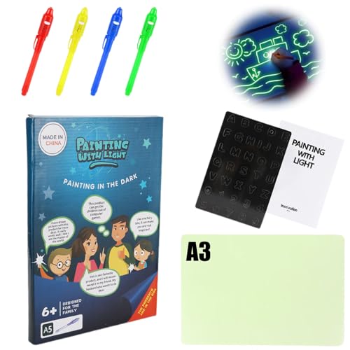 Qosigote Kids Magnetic Drawing Board, Magic LED Light Drawing Pad, Light up Drawing Board, Glow in The Dark Drawing Board - Glow in The Dark Sketcher for Kids and Adults (A3)