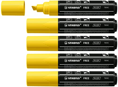 Acrylmarker - STABILO FREE Acrylic - T800C Keilspitze 4-10mm - 5er Pack - gelb