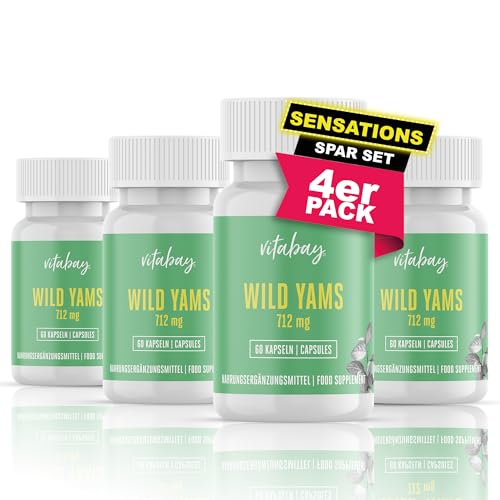 Vitabay Wild Yams Extrakt | 240 Kapseln | Reich an Zink und Vitamin E | Hochdosiert mit 712 mg | Laborgeprüft & hergestellt aus hochwertigen Rohstoffen