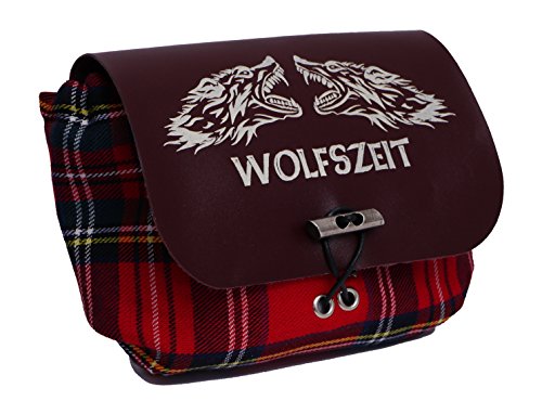 Rote Kilttasche/Gürteltasche Wolfszeit - mit bordeauxrotem Leder