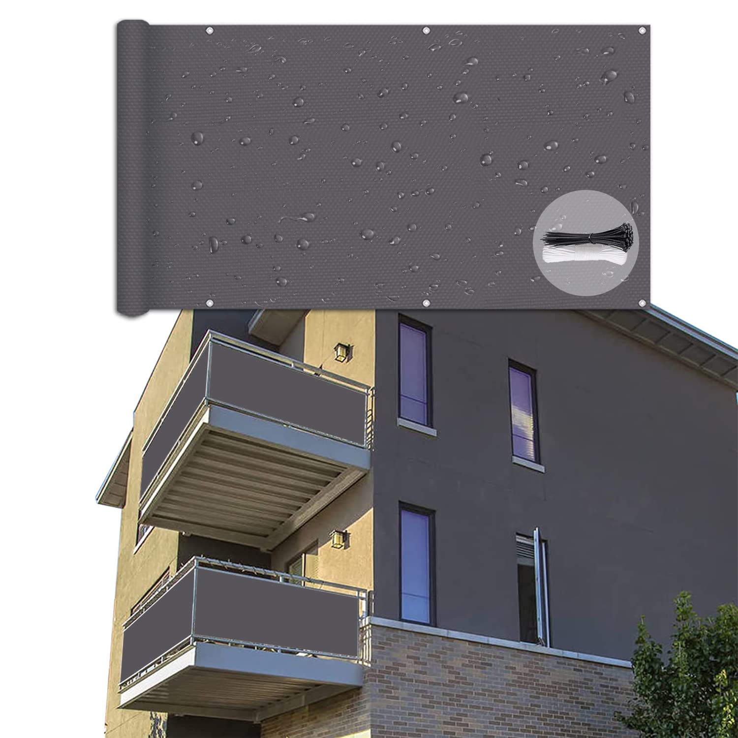 ELINHGO Terrassen Sichtschutz 80x670cm, Balkon Verkleidung, Windschutz Sonnenschutz, 100% Privatsphäre für Gartenzaun Balkonzaun - dunkelgrau
