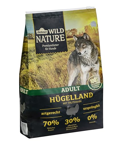 Dehner Wild Nature Hundefutter Hügelland, Trockenfutter getreidefrei, für ausgewachsene Hunde, Truthahn 4 kg