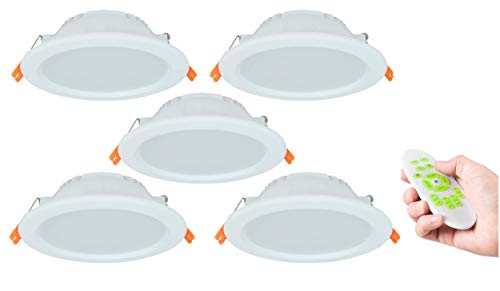 Tunable-White LED Einbaustrahler CCT 3000-6000K, Dimmbar + Farbtemperatur einstellbar, Warm + Neutral + Kaltweiß, IP44 Schutzklasse, 2.4G Funk (5er Set mit Fernbedienung, 9W)