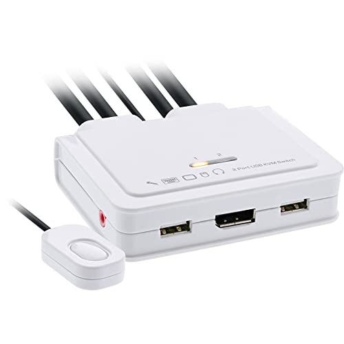 InLine® KVM Switch, 2-Fach, Displayport 1.2, 4K, USB, mit Audio, integr. Kabel (63613I)