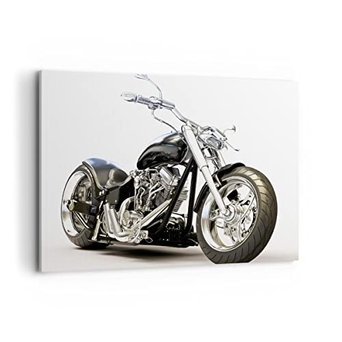 Bild auf Leinwand - Leinwandbild - Motorrad Motor Geschwindigkeit Chrom - 100x70cm - Wand Bild - Wanddeko - Leinwanddruck - Bilder - Kunstdruck - Leinwand bilder - Wandkunst - AA100x70-2427