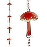 Evergreen Red Mushroom Metal Rain Chains for Rinns | 1.8 m Rain Catcher Chain Replacement Downspout | Decorative Rain Chains for Outside Garden Balcony Veranda