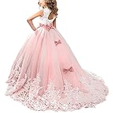 OBEEII Maedchen Prinzessin Kleid Hochzeits Festzug Kleid Blumenmaedchenkleid 6-7 Jahre Rosa