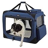 FEANDREA Hundebox Transportbox Auto Hundetransportbox faltbar Katzenbox Oxford Gewebe dunkelblau XL 81 x 58 x 58 cm PDC80Z