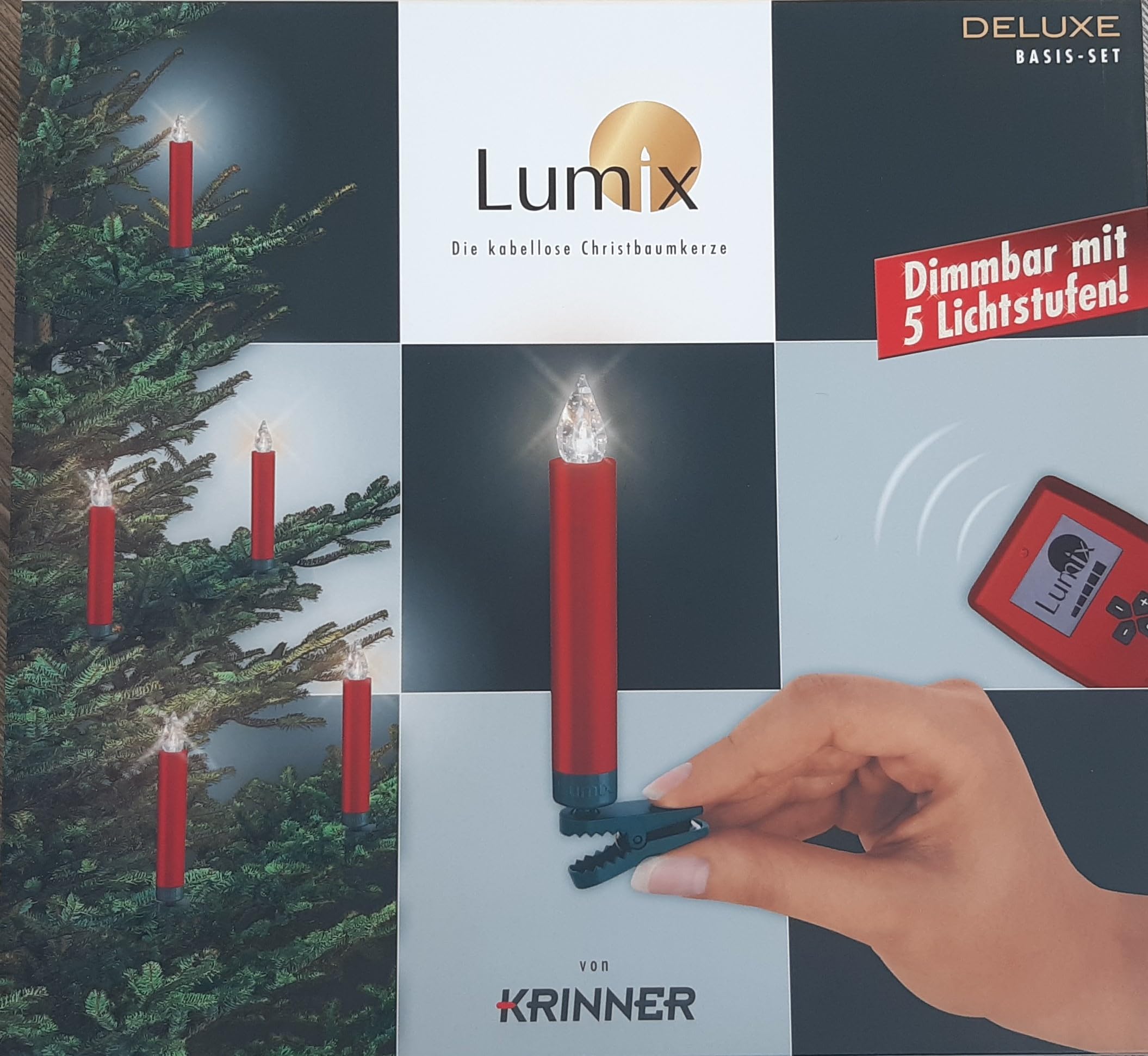 Lumix Krinner Deluxe Basis-Set rot 74146 10x rote, kabellose LED-Christbaumkerzen mit Funk-Fernbedienung und Batterien