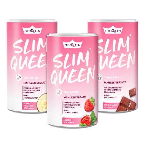 GymQueen Slim Queen Abnehm Shake 3x420g, Erdbeer, Schokolade, Banana Milkshake, Diät-Shake zum einfachen Abnehmen, Mahlzeitersatz mit wichtigen Vitaminen und Nährstoffen, nur 250 kcal pro Portion