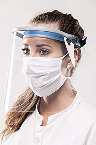 REHAU Face Shield - Gesichtsschutz PET-G, Spuckschutz, Augenschutz, Schutzschild mit Klappvisier- leicht, bequem, sicher (1 Stück)