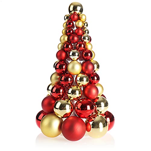 COM-FOUR® Künstlicher Weihnachtsbaum mit Christbaumkugeln - Geschmückter Tannenbaum für die Weihnachtsdekoration - Christbaum für die Deko zu Weihnachten (01 Stück - 30cm - goldfarben/rot)