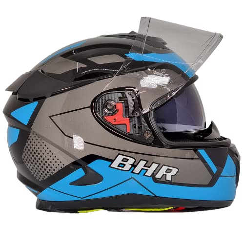 BHR Full Face Motorradhelm mit Doppelvisier 813 RACE | Full Face Motorradhelm ECE homologiert mit Sonnenblende | Mann/Frau | BLUE LINE | S
