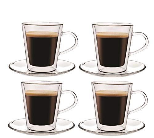Maxxo Doppelwandige Gläser Doppio Set 4X 100 ml Kaffee Thermogläser mit Schwebe-Effekt beständige Kaffeegläser