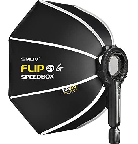 Impulsfoto SMDV Innovative Softbox Speedbox-Flip24-60 cm | Erste Klappbare Softbox der Welt | 525 x 130 mm | Winkel Verstellbar | Mit Adapter für Godox V1