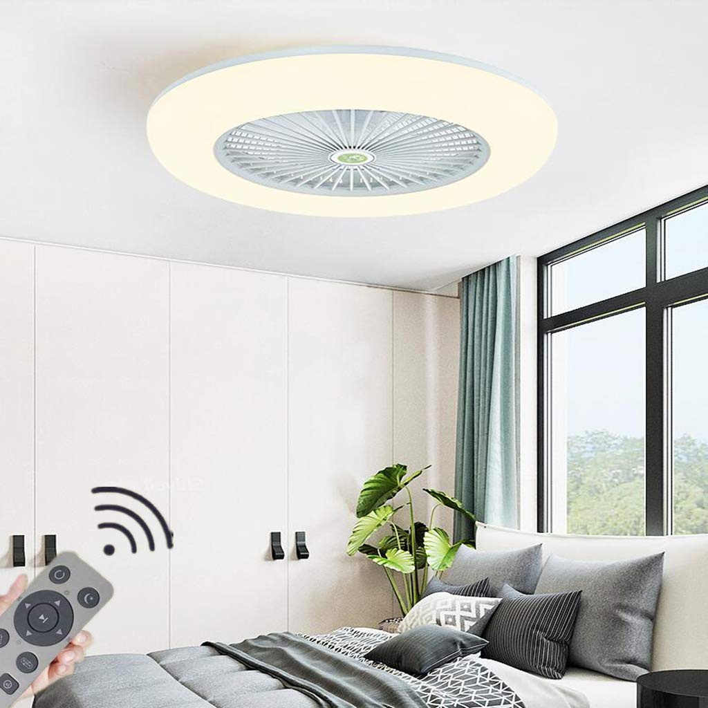 HYKISS LED Fan Deckenleuchte Moderne Nordic Dimmable Deckenventilator Ultradünn Unsichtbar 32W Deckenventilator Mit Beleuchtung Ultra-Leise Schlafzimmer Wohnzimmer Lüfter Fan Deckenlampe(Ø55cm),Weiß