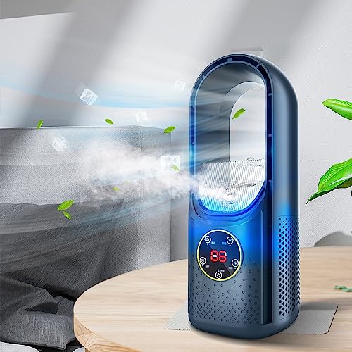 Bladeless Fan 6 Speed Desktop Fanless Blade Cooler Cooling Fan for Office Portable Silent Fans Humidifier Air Conditioner (BLUE)