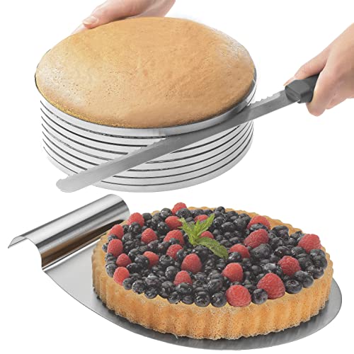 4smile Tortenzubehör Set – [3-teilig, Edelstahl] – Tortenboden Schneidehilfe + Konditormesser + Tortenheber Edelstahl – [Torten-Set in Premium]