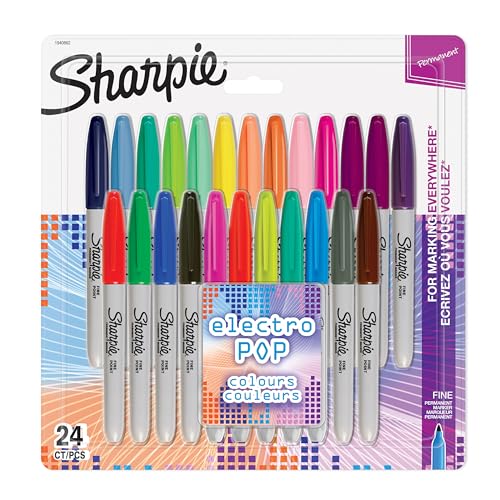 Sharpie Permanent Marker | Marker Stifte mit feiner Spitze | gemischte Electro Pop- und Originalfarben | 24 Stück Market Set