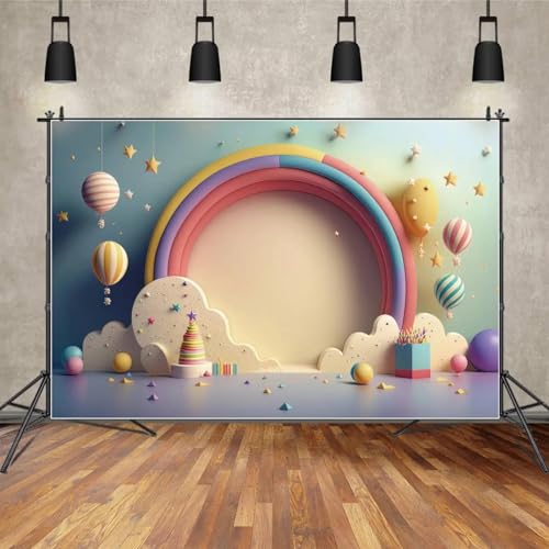 Süße Baby-Geburtstagsfeier Kulissen Fotografie Bogen Wand Ballons Creme Sterne Maßgeschneiderte Kinder Fotohintergrund für wichtige TageStudio-Requisiten