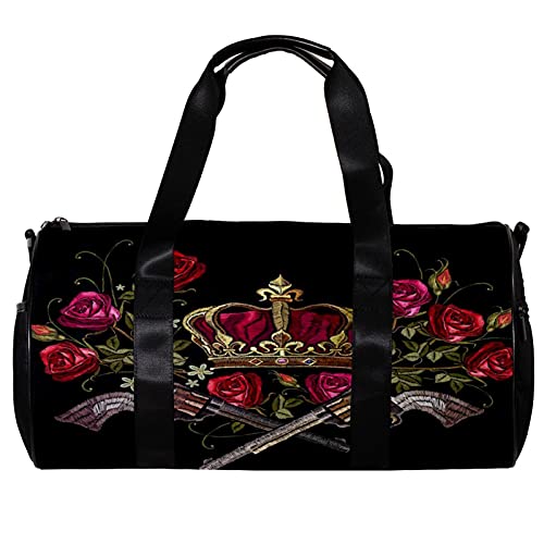 Black Rose Crown Pistole Faltbare Reisetasche Tragetasche Sporttaschen für Männer Frauen Sportler 17.7x9x9in