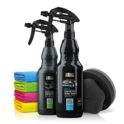 ADBL Autopflege Set: Synthetic Spray Wax Sprühversiegelung + Beetle Juice Squeezer Insektenentfenrer mit Handapplikator & 4x Mikrofasertuch - Lackreiniger, Detailer, Auto Wachs, Sprühwachs | 7-teilig
