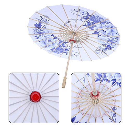 Diyeeni Traditioneller Chinesischer Sonnenschirm aus Strapazierhaftige Tuch, Schirm Durchmesser 82cm, Holzgriff 55cm, Wunderbares Kostüm Tanz Fotografie Kunst Zubehör Party (Blau)