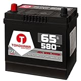 Tokohama Autobatterie 65Ah 580A/EN Asia Japan Starter Batterie Plus Pol Links ersetzt 60Ah 12V